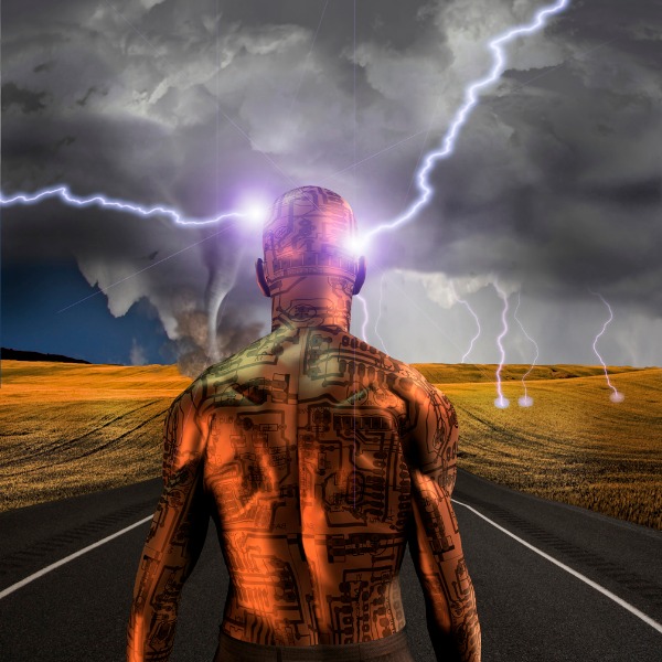 Man being struck by lightning