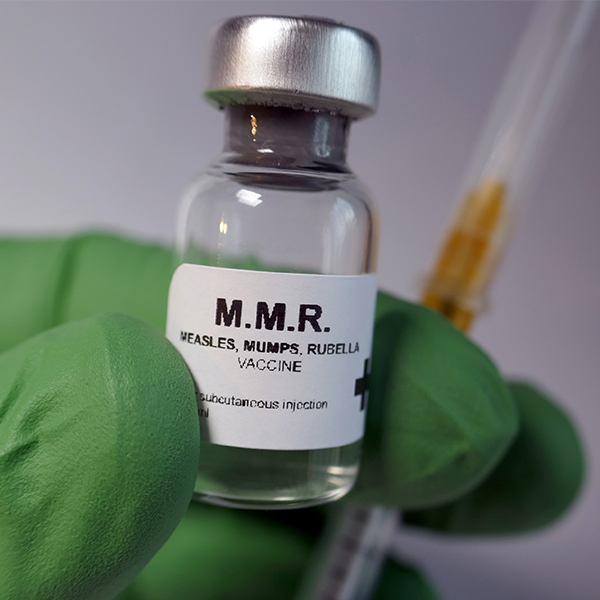 Bottle of Measles, Mumps, Rubella (MMR) vaccine