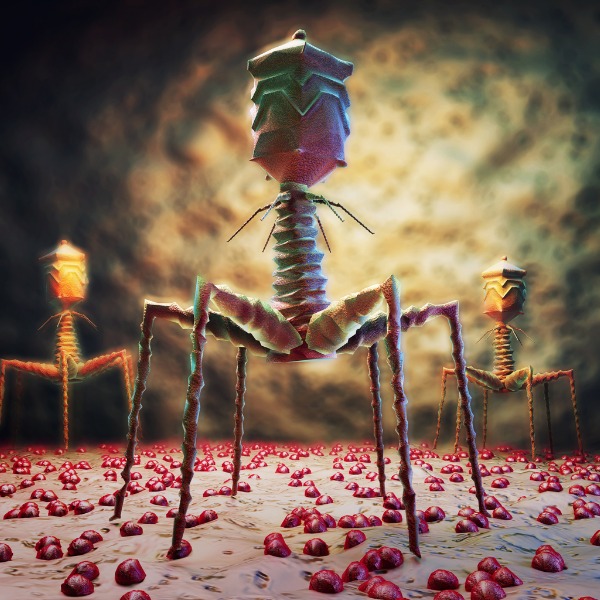 An artist’s rendition of a bacteriophage