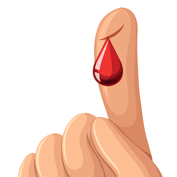 Finger with a drop of blood