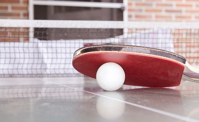 ping-pong ball, paddle and net 
