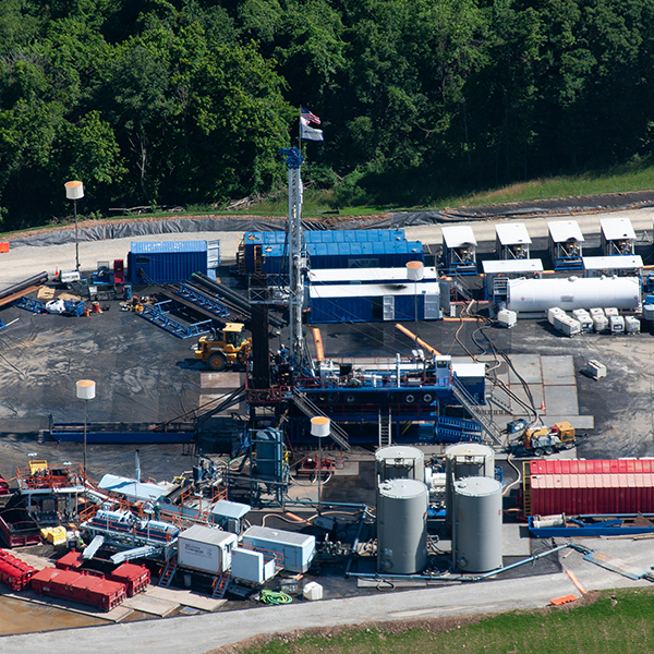 Aerial of Gas well Marcellus Shale Formation in northern West Virginia