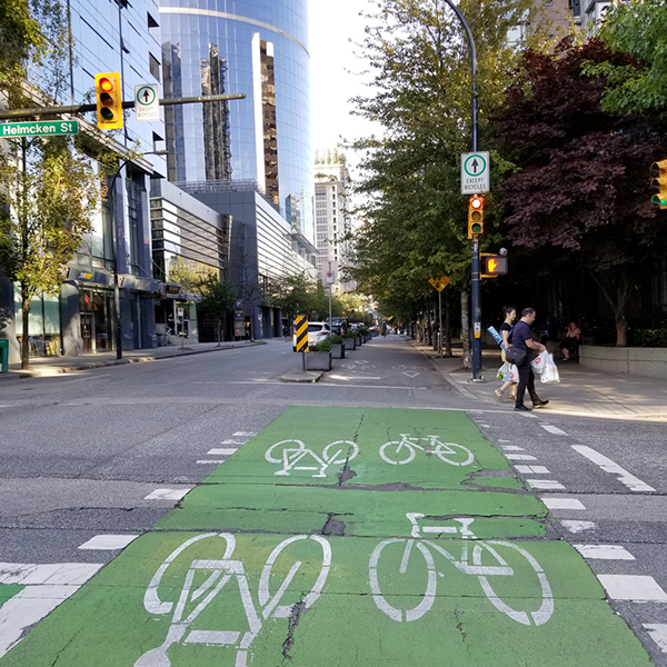 Bike lane in downtown Vancouver, British Columbia