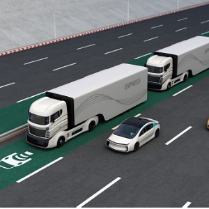 Fleet of autonomous trucks driving on reserved lane