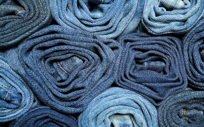 Denim jeans rolled up for display 
