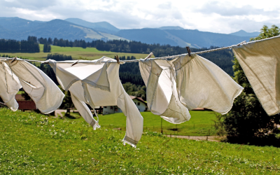 Clothing hung up to dry outside in a rural setting 