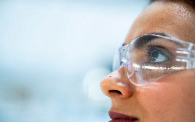 Woman in lab glasses 