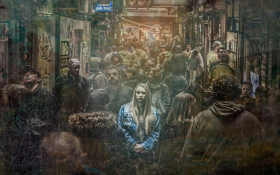 Woman unhappy in a crowd