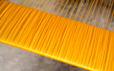 Golden silk on a loom in Cambodia