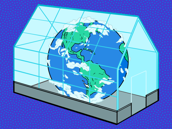 Illustration of Earth in a greenhouse