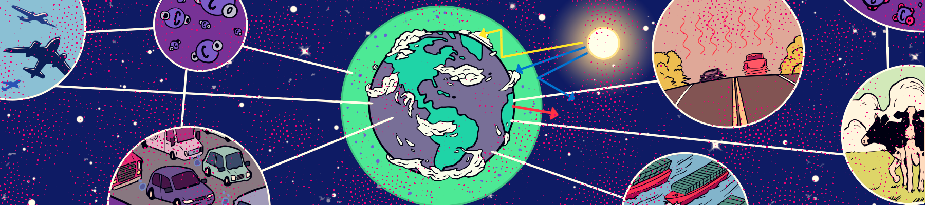 Illustrated header image for the greenhouse effect