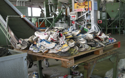 Pile of shoes in a factory