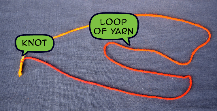 tie knot in yarn to form loop