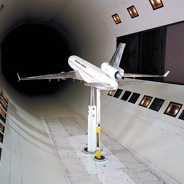 Scale aircraft in a wind tunnel