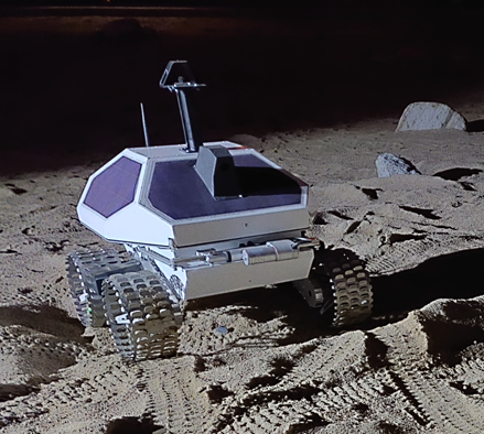 Lunar rover in its testing environment, created to mimic conditions on the Moon.