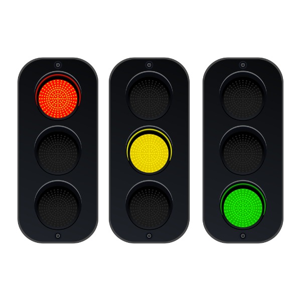 Traffic lights, red yellow and green