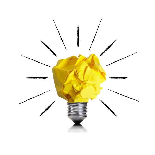 Crumpled yellow paper made to look like a lightbulb