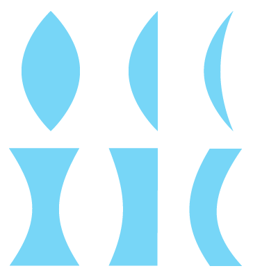Shown is a colour illustration of six different blue, curved shapes.