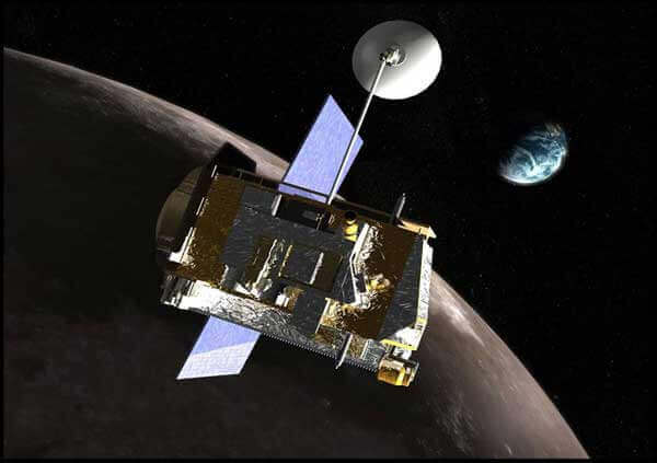 Shown is a colour illustration of the Lunar Reconnaissance Orbiter (LRO), a NASA robotic spacecraft.