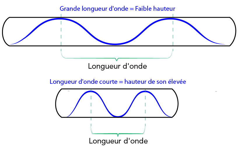 Voici des diagrammes en couleur de deux ondes, de longueurs d'onde différentes, à l'intérieur de pailles.