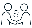 Illustration of two people shaking hands with a dollar sign between them.