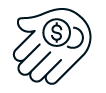 Illustration of a hand holding coins with dollar signs on them.