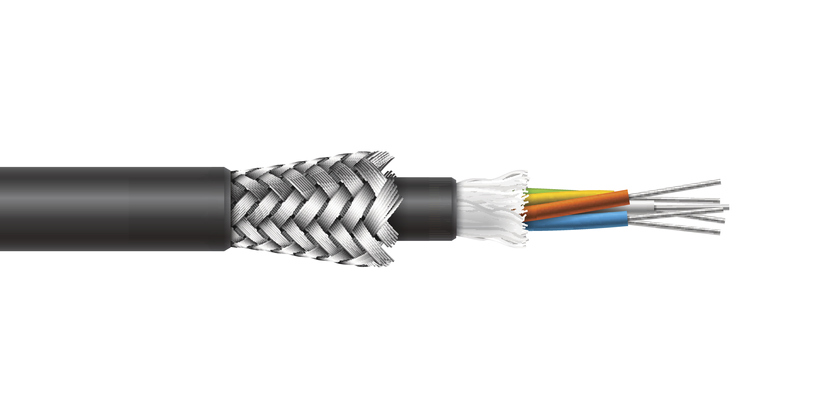 Shown is a colour illustration of a shielded cable placed horizontally.