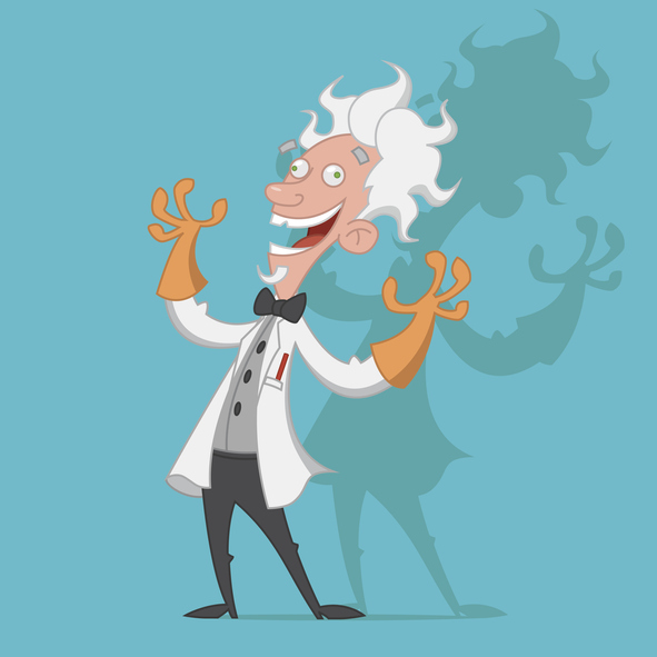 Cartoon image of a stereotypical mad scientist