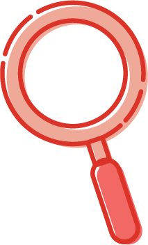 Red magnifying glass with a white question mark