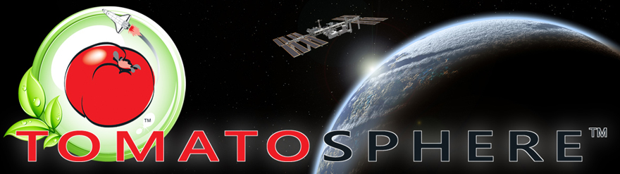 Tomatosphere program logo and banner featuring the International Space Station in orbit around the earth