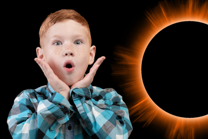Kid surprised, eclipse