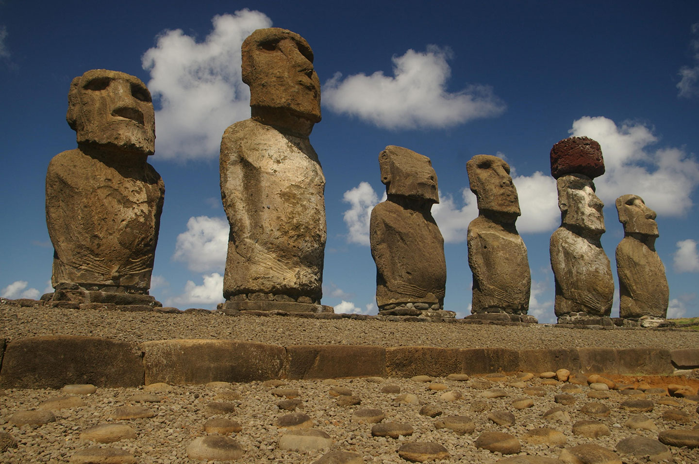 The Moai Statues on a partially cloudy day