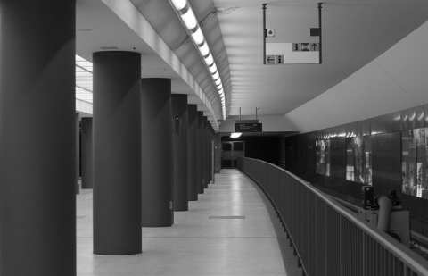 Columns supporting the ceiling in a subway station 