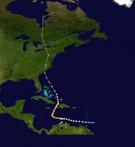 Storm track of Hurricane Hazel, which reached into southern Ontario 