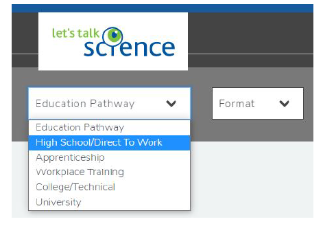 High School/Direct to Work selected from dropdown menu