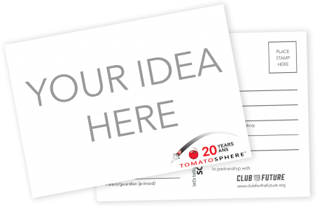 A picture of a blank postcard with the words “your idea here.”
