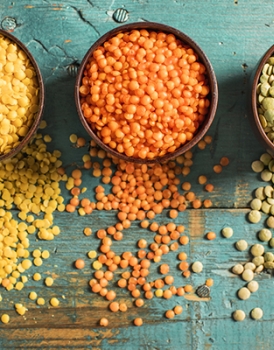 Yellow, red and green lentils