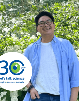 Mannix Chan with the Let's Talk Science 30th logo