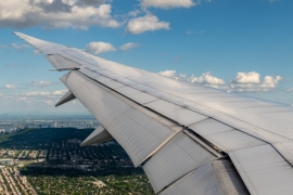 Aircraft wing, pictured from the aircraft in flight