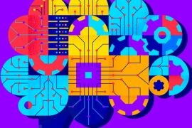 Geometric artificial brain with chip, gears and circuit board