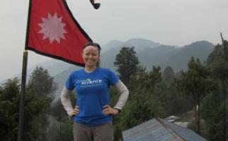 Serena McDiarmid standing with her back to landscape in Nepal