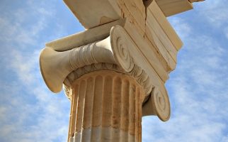A column supporting the roof the Parthenon in Greece