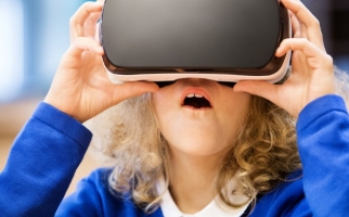 Girl using virtual reality gear