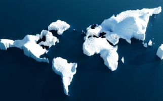A melting world-shaped glacier