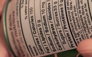 Nutrition label on the side of a pop can