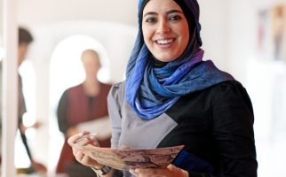 Fashion entrepreneur wearing headscarf