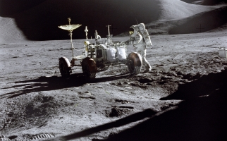 Astronauts from the Apollo Mission landing on the moon.