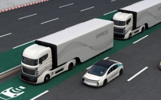 Fleet of autonomous trucks driving on reserved lane
