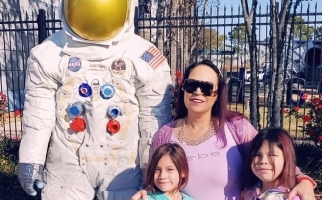 Dawn Pratt with daughters at Space Center Houston 