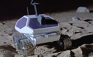 Lunar rover in its testing environment, created to mimic conditions on the Moon.